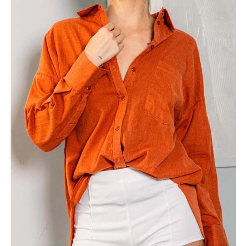 Rust Linen Shirt - Picture 1 of 6